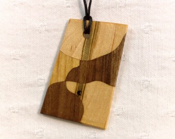 Maple, Walnut and Ash Wood Pendant - Handcrafted Medallion on a Polyester Corded - Adjustable Handmade Wooden Necklace