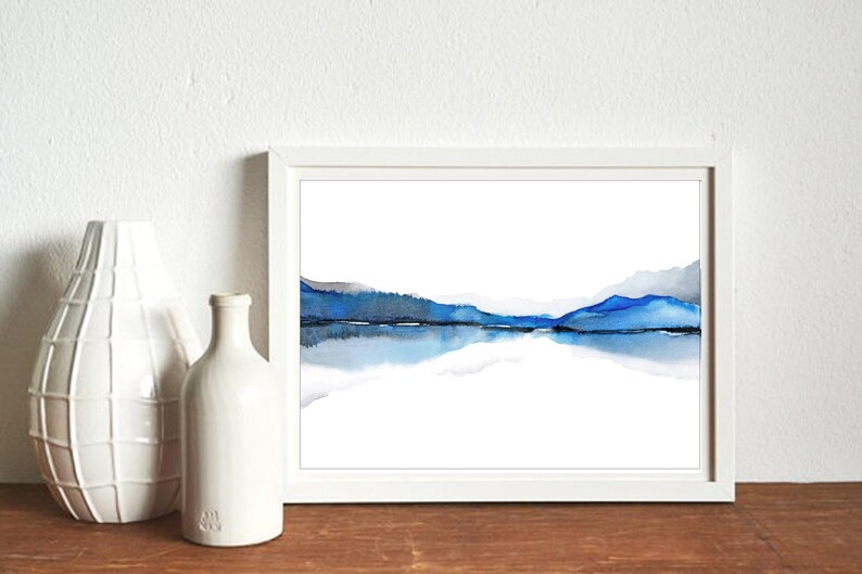 Turquoise Wall Art Watercolor Print Mountain Landscape Etsy