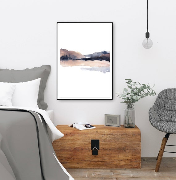 Large Art Print Watercolor Landscape Painting Abstract Brown Etsy