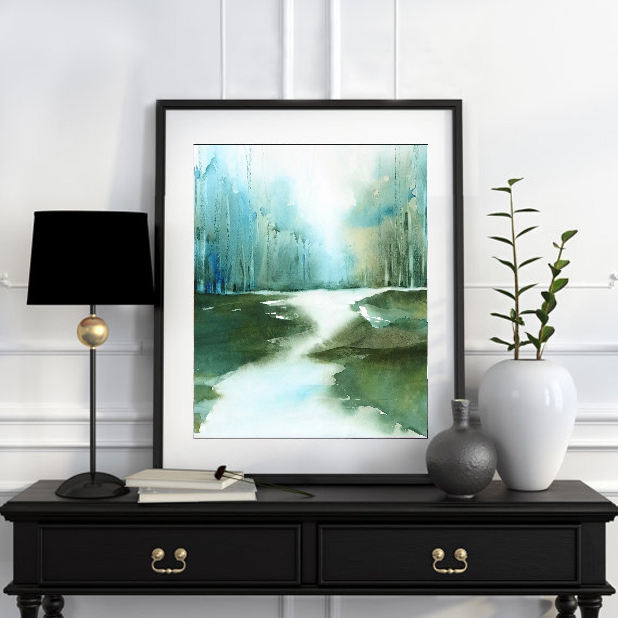 Teal Green Wall Decor Watercolor Print Nature Fine Art Giclee Etsy