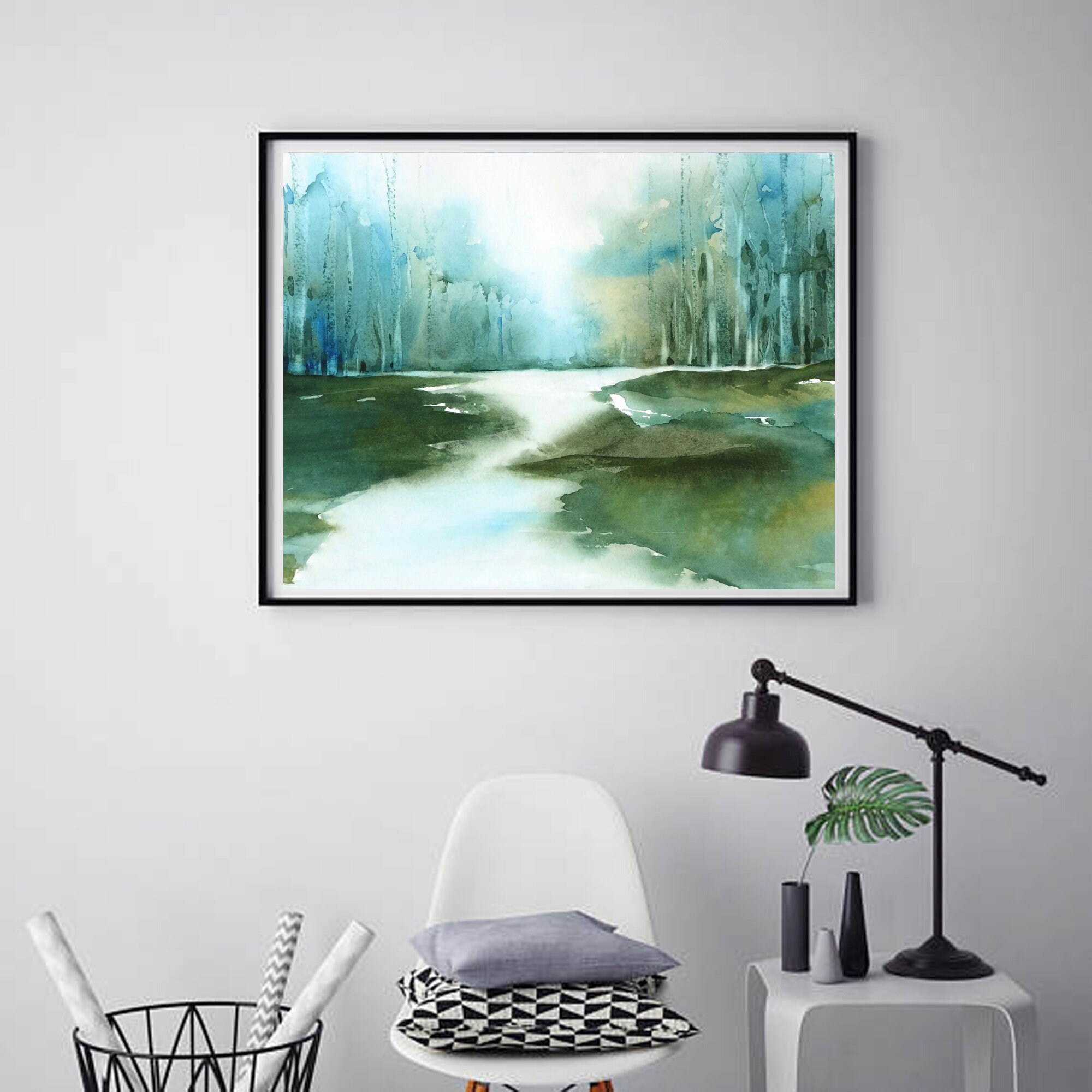 Teal Green Wall Decor Watercolor Print Nature Fine Art Giclee Etsy