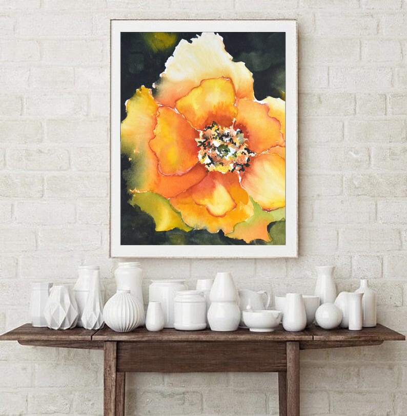 Yellow Wall Art Yellow Flower Art Watercolor PrintYellow Etsy