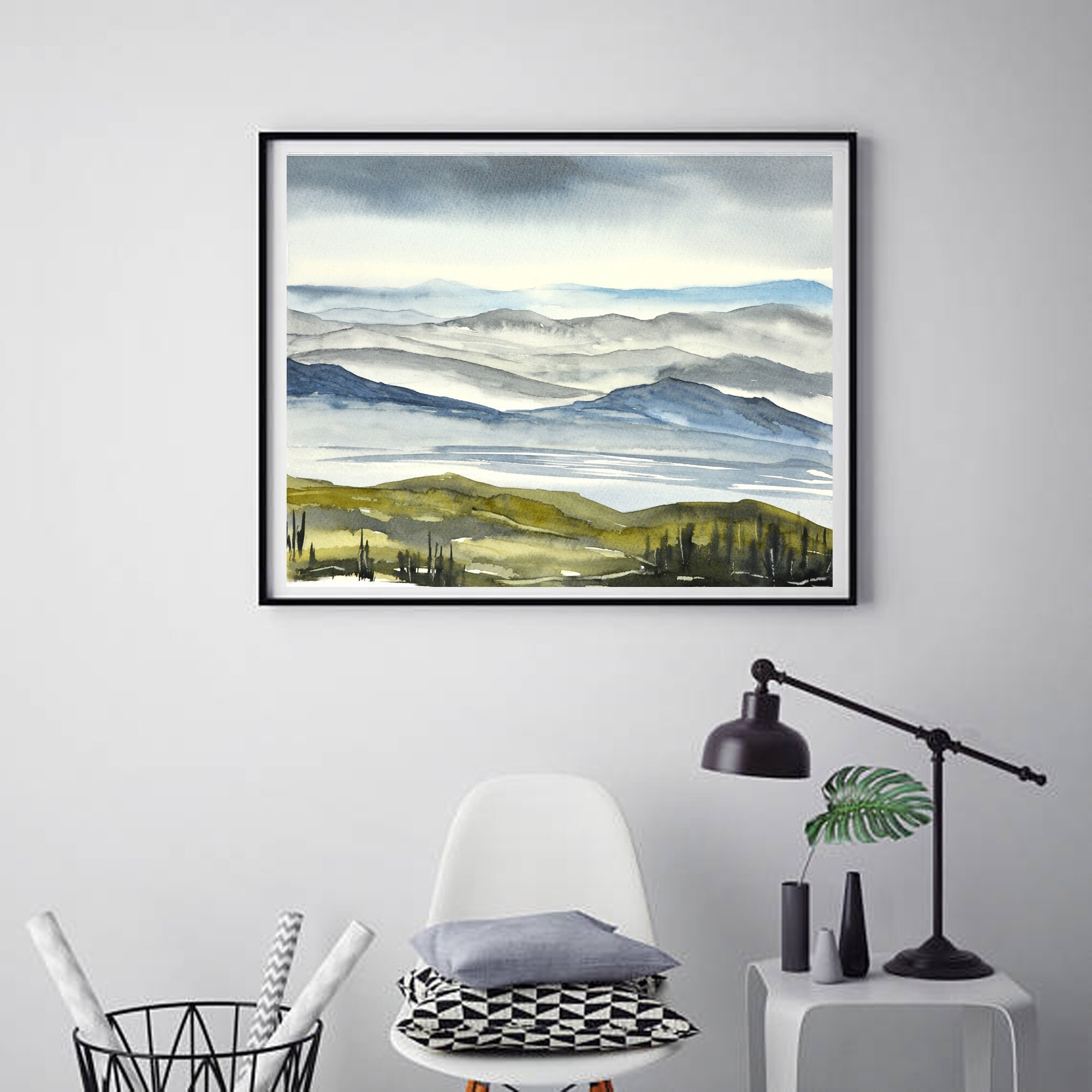 Blue Ridge Mountains Wall Art Print Watercolor Painting Blue Etsy