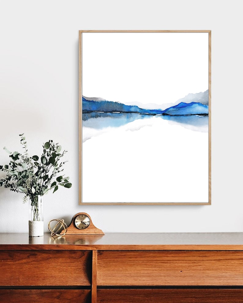 Turquoise Wall Art Watercolor Print Mountain Landscape Etsy