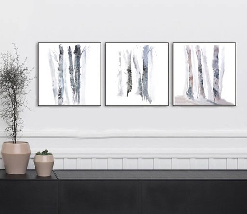 Print Set of Three Square Prints 3 Piece Wall Art Birch Tree | Etsy
