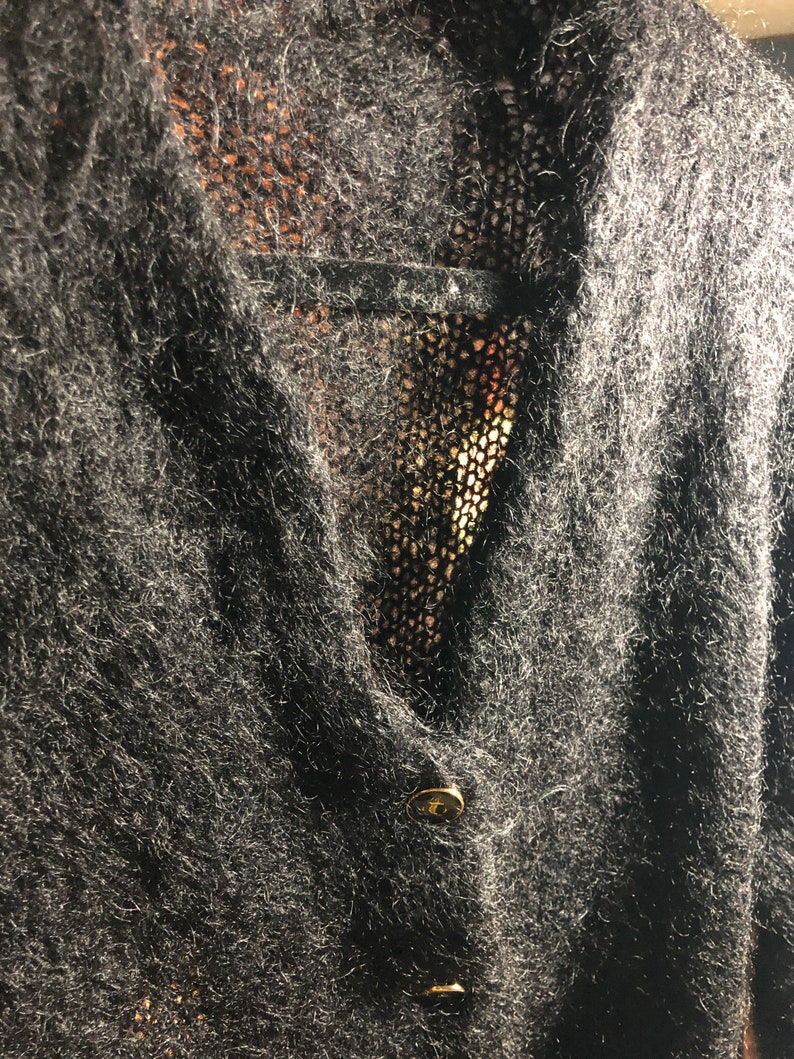60\u2019s original vintage black mohair button cardigan sweater size XL