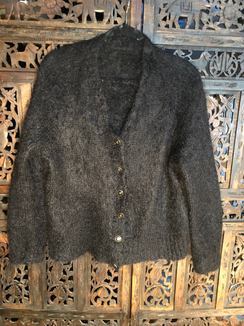 60\u2019s  original vintage black mohair button cardigan sweater size XL