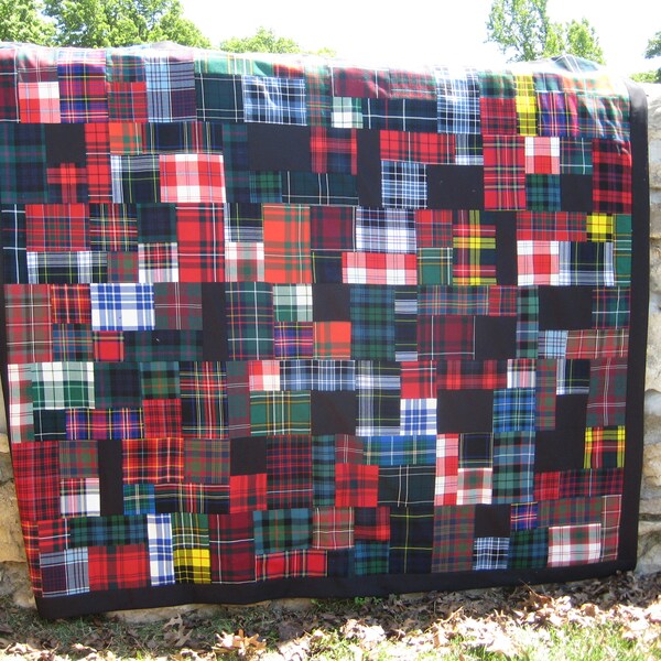 Sale! Authentic Scottish Wool Tartan Patchwork Queen Quilt with classic tartans