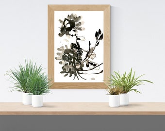 Art Abstrait Fleur Noir Et Blanc à Lencre Dessin Abstrait Etsy