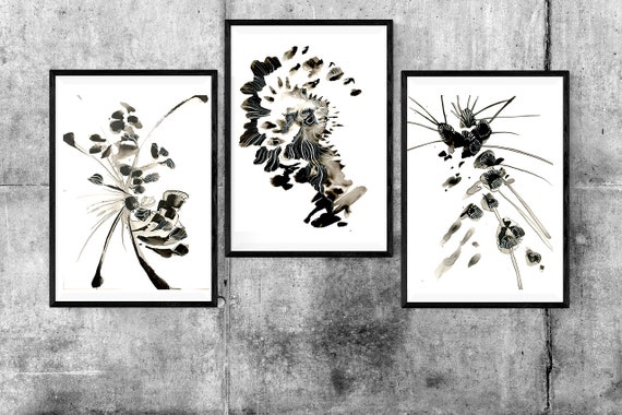 Art Abstrait Fleur Noir Et Blanc à Lencre Dessin Abstrait Contemporain Abstrait Fleur Dessin Dessin à Lencre Noir Et Blanc Contemporain