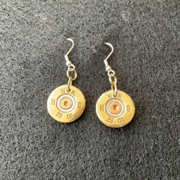 Winchester 28 Gauge Shotgun Shell Brass Earrings, Real Fired Shells, Stainless Steel Earring Wire Hooks Mother's Day  Gift