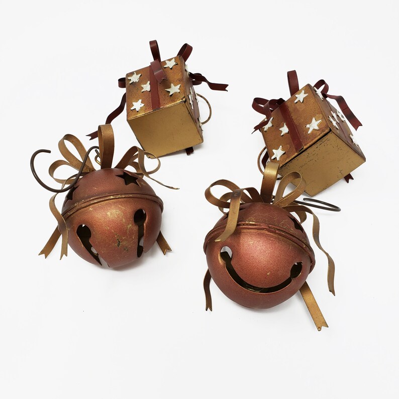 Large Jingle Bell & Gift Box Ornaments Metal Bells Present Etsy