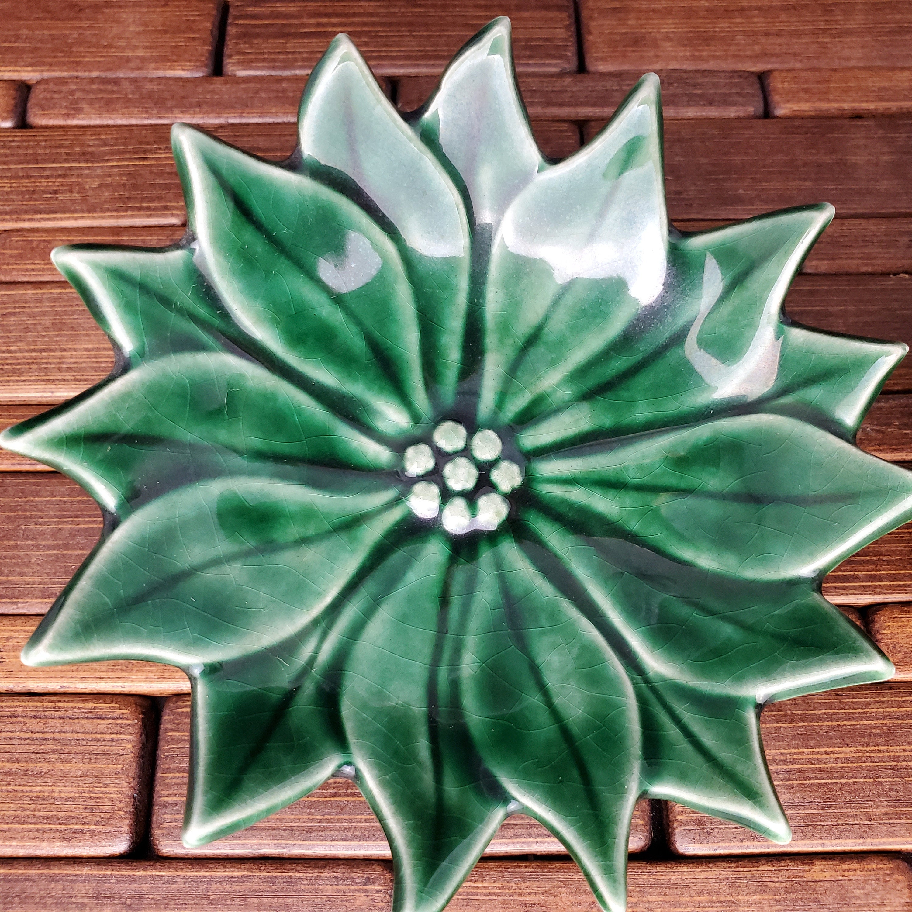 Vintage Ceramic Poinsettia Dishes Green Flowers Christmas Etsy