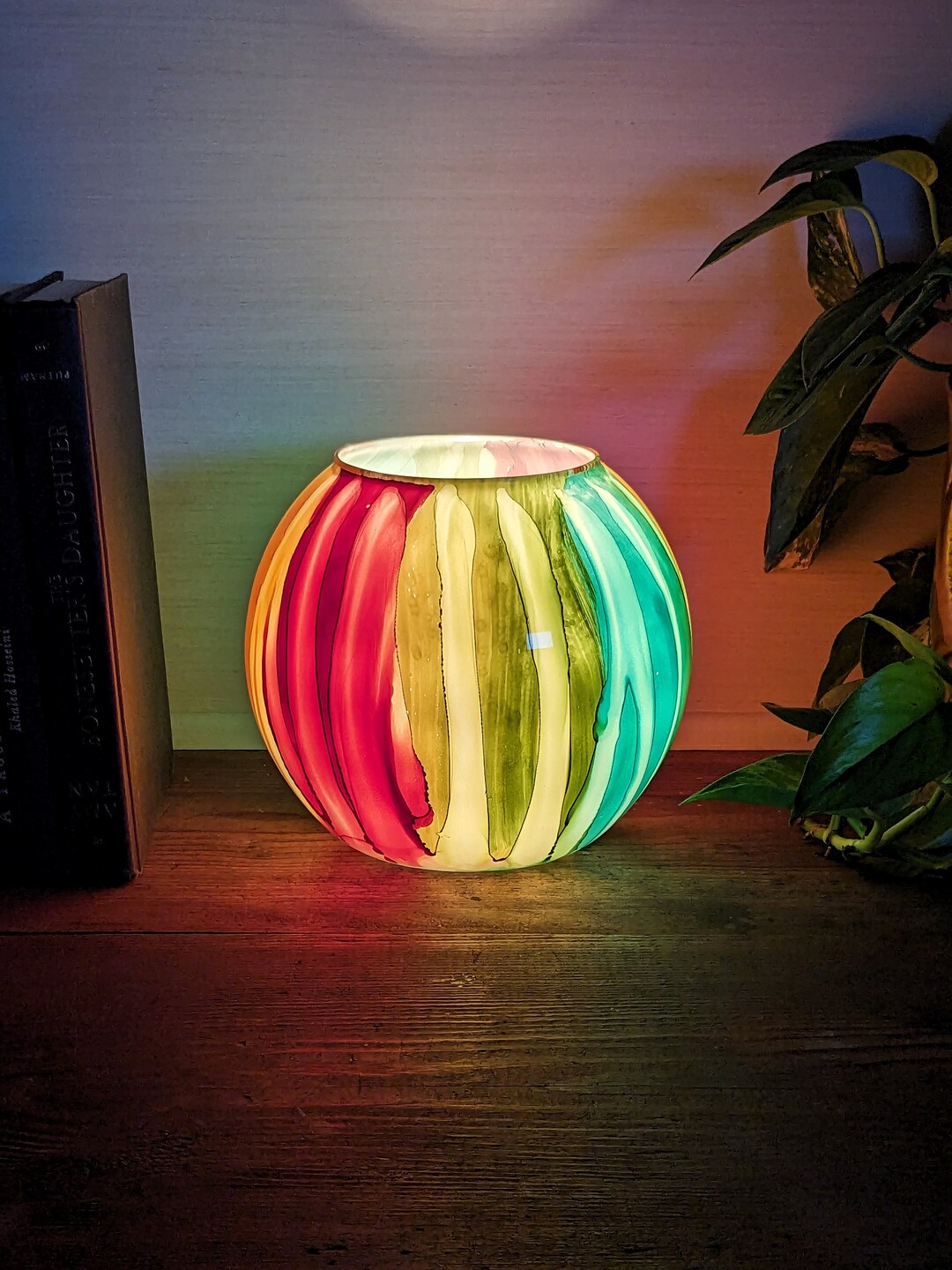 Glass Globe Table Lamp Upcycled Lamp Accent Lighting Etsy