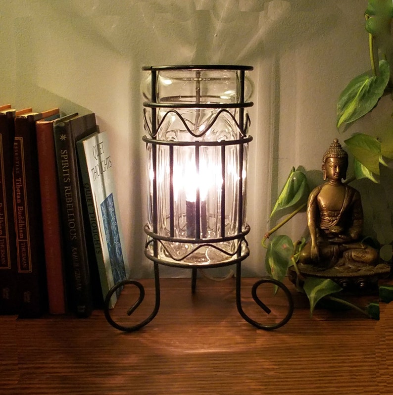 Unique Blown Glass Lamp Upcycled Bedside Table Lamp Glass Etsy