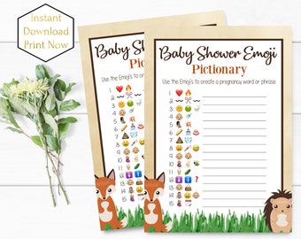 Baby Shower Game Pictionary- EMOJI Pictionary- Woodland Animals- Foest Animal Baby Shower- Diy Baby Shower games- INSTANT DOWNLOAD Printable