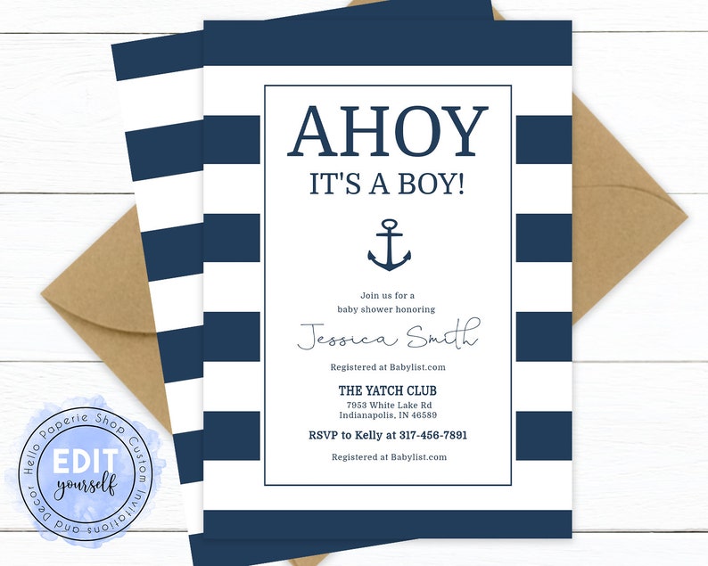 Nautical Baby Shower Invitation Boy Editable It's a Boy Etsy