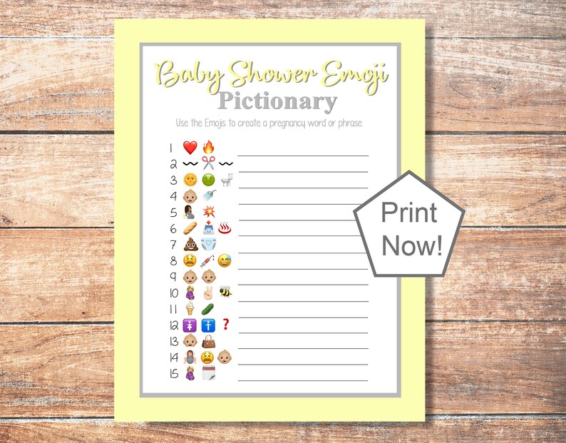 Baby Shower Emoji Pictionary Game Yellow Baby Shower Game Etsy