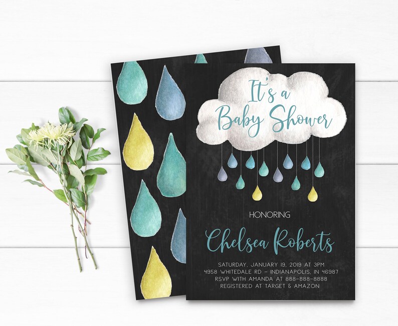 Cloud Baby Shower Invitations Rain Drop Invites Watercolor Etsy Cloud Baby Shower Invitations Rain Drop Invites Watercolor Etsy