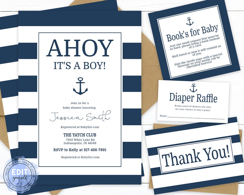 Nautical Baby Shower Invitation Boy Editable Its A Boy Baby Etsy