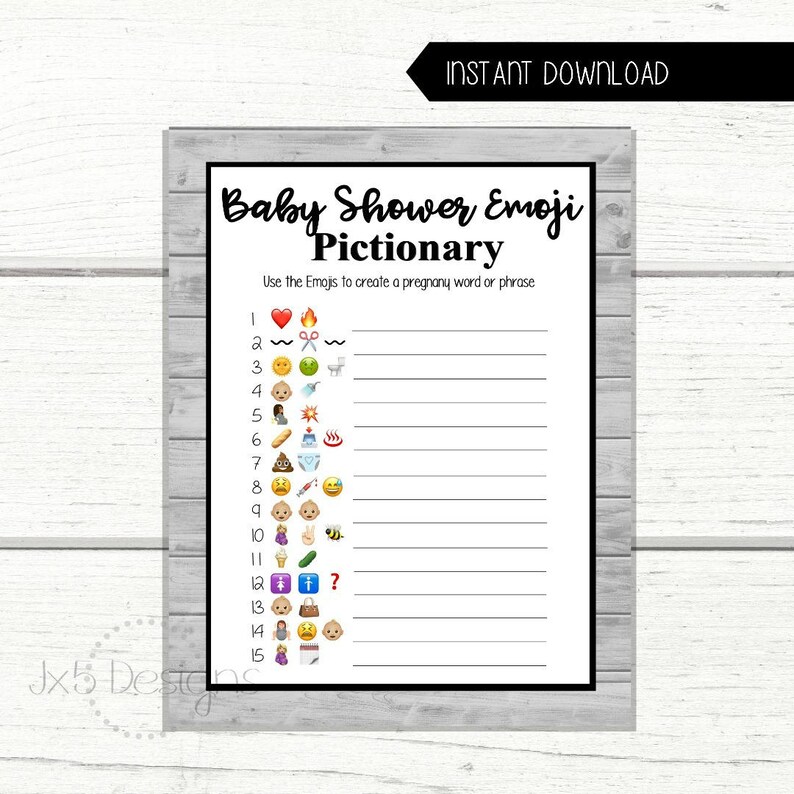 Baby Shower Emoji Game Emoji Pictionary Game Gray And Black Etsy