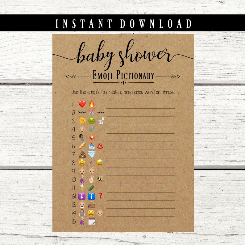 Baby Shower Emoji Game Printable Instant Download Pictionary - Etsy