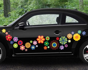 Retro Flower Sticker Flurry Sheet - Vehicle Graphics for Cars or Trucks, SUV's, Window Decals