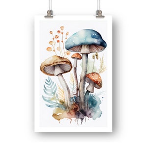 Watercolor Mushroom Poster PRINTED For home decor wall art poster water color design fungi botanical painting