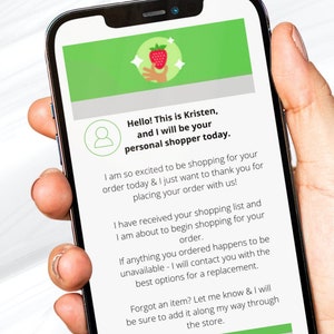 Introduction Grocery Order, Delivery Message, Introduction Text message. Customer Message, Order communication, custom greeting, Intro