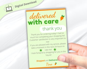 ShopperThank you Card for Customer Orders Printable, Custom thank you, Delivery Driver, Thank you note, Grocery Shopper, Side Hustle, Gig