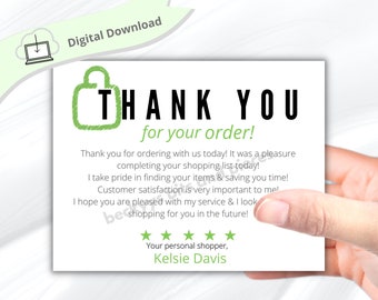 Shopper Thank You Card for Customer, Thank you Note, Delivery Driver, Grocery Shopper, Customer appreciation, Shopper Gear, Shopper Card
