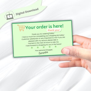 Tarjeta de agradecimiento para clientes, Pedidos, Imprimible, Entrega de comestibles, Personalizar, Comprador de comestibles, Altas calificaciones, Apreciación del cliente, Tarjetas