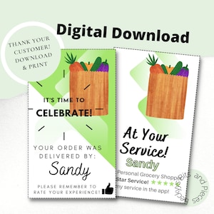 Tarjeta de agradecimiento para pedidos de clientes imprimibles, tarjeta de visita, tarjeta de servicio, conductor de entrega, nota de cliente, comprador de comestibles, Gig Hustle
