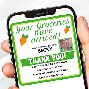 Delivery Message, Custom Text Photo, custom greeting, personalized greeting, five star review for grocery delivery, Customer Thank You