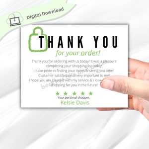 Shopper Thank You Card per il cliente, Nota di ringraziamento, Autista di consegna, Acquirente di generi alimentari, Apprezzamento del cliente, Shopper Gear, Shopper Card