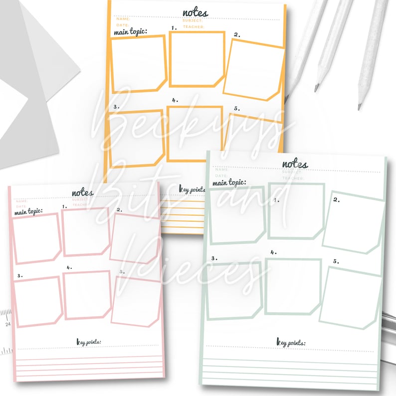 Student School Notetaking Printable Lecture Notes Planner Mind Map ...