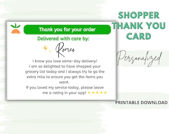Dank u kaart supermarkt shopper afdrukbaar, voedselbezorging, bezorger, digitale dank u, kruidenier shopper, personal shopper
