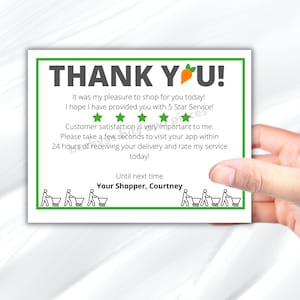Tarjeta de agradecimiento por pedidos de clientes imprimible, gracias, conductor de entrega, nota de agradecimiento, comprador de comestibles, Gig Hustle