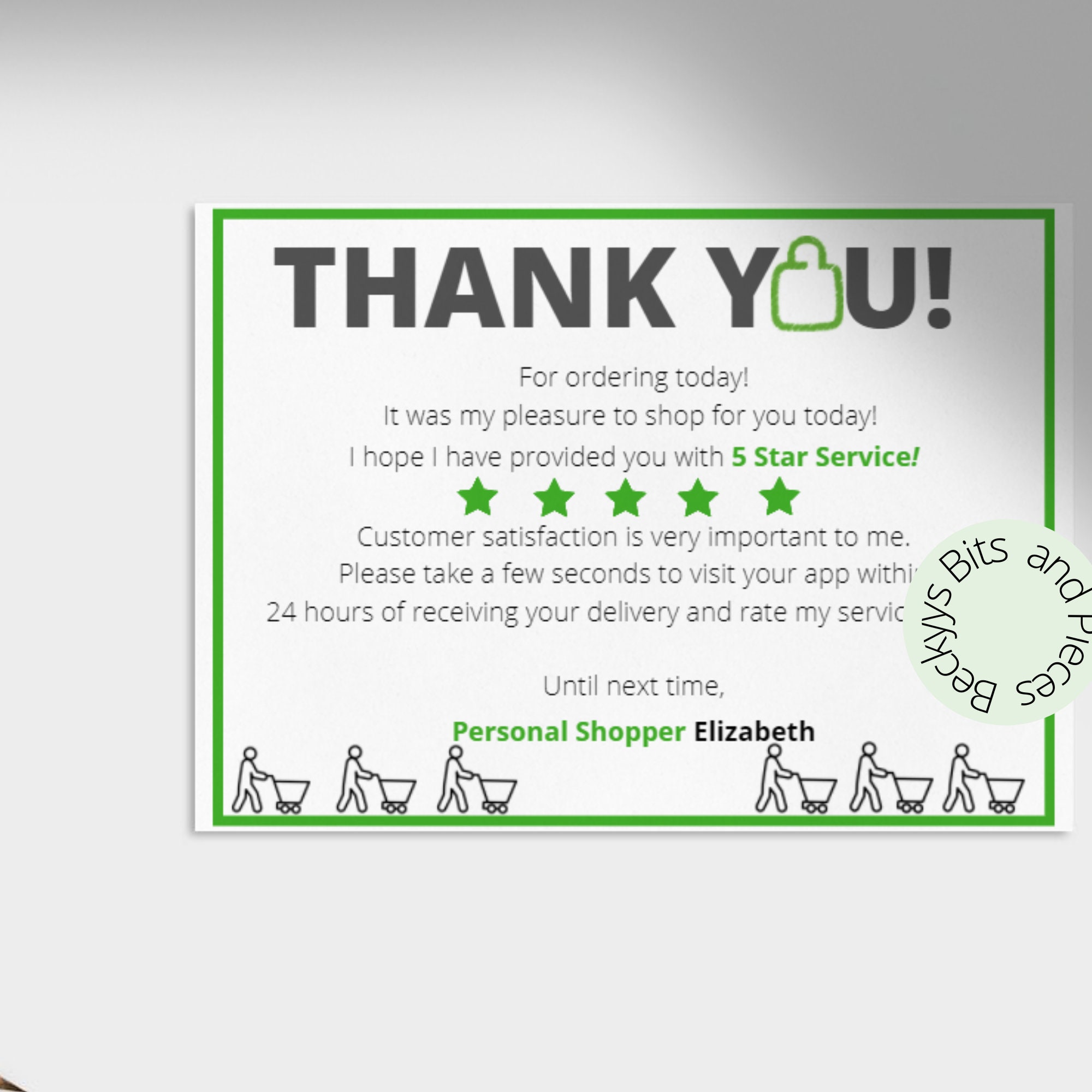 Shopper Thank You Card for Customer, Thank You Note, Delivery