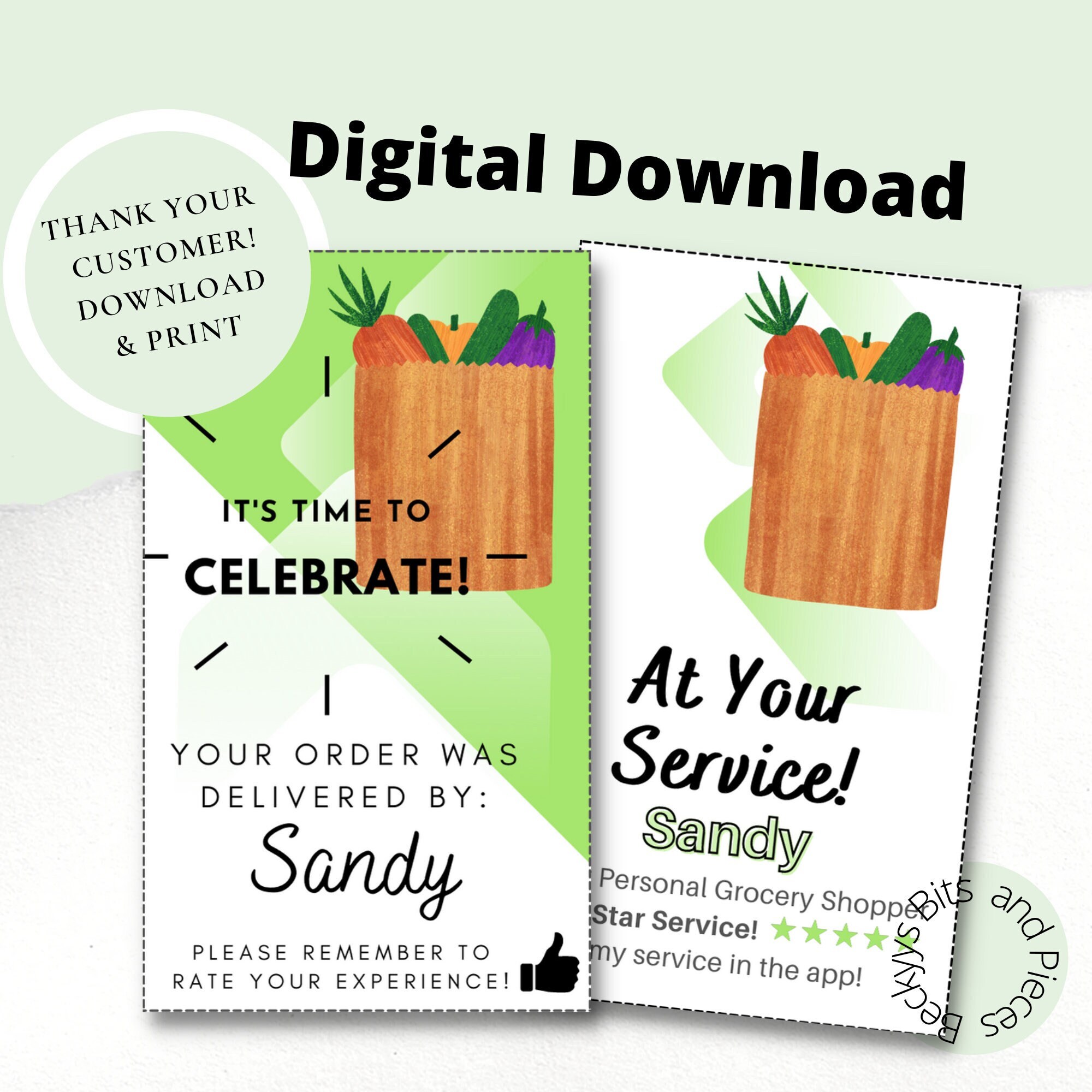 Thank you Card for Customer Orders Printable, Business Card, Service Card, Delivery Driver, Customer note, Grocery Shopper, Gig Hustle