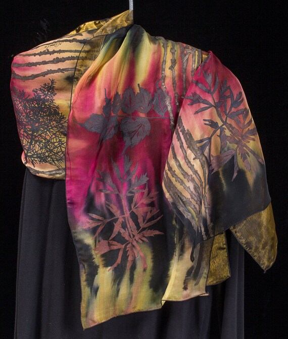 Duo Hand Painted, Hand Printed Organza Scarf: #CMSC049