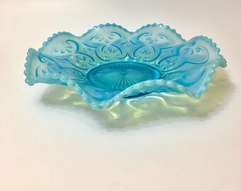 Dugan Blue Opalescent Glass Dish Vintage Collectible