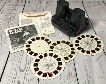 Sawyers View-Master Classic Reel Viewer from 1940s-1950s Model C with 1978 Grizzly Adams Reel Set of 3 and bonus Bambi reel Vintage