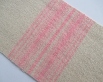 Wool Blanket Remnant Ivory w/ Multiple Pink Stripes 10" x 16"