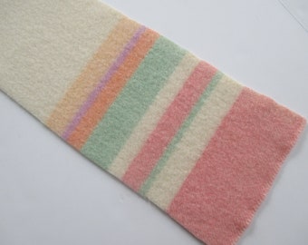 Wool Blanket Remnant Pastel Stripes Pink Ivory Jadeite Green Tangerine Peach