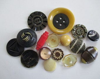 15 Vintage Celluloid Buttons Variety Pack Laminated Wafers Buffed