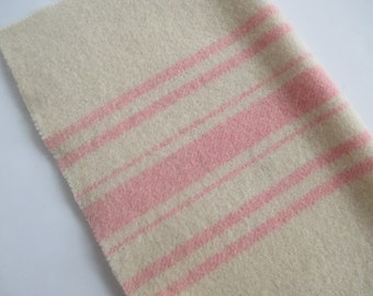 Wool Blanket Remnant Ivory w/ Multiple Pink Stripes 10" x 16"