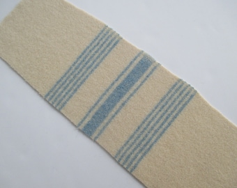 Wool Blanket Remnant Ivory w/ Cornflower Blue Stripes 5" x 19"
