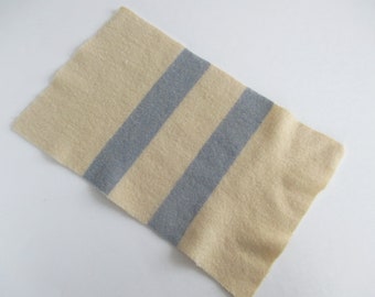 Wool Blanket Remnant Ivory w/ Cornflower Blue Stripes 10" x 18"