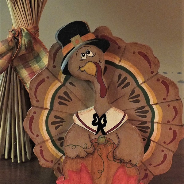 Primitive Folk Art Thanksgiving Turkey - Rustic Tole Painted Turkey